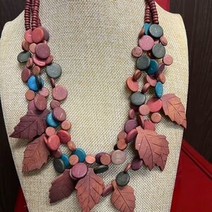 Red and Green Leaf Motif Necklace with Cascading Design